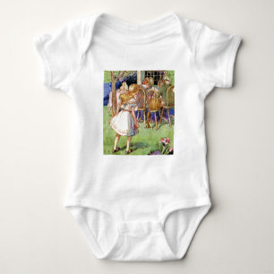 Alice stolpert nach dem wütenden der Tee-Party de Baby Strampler