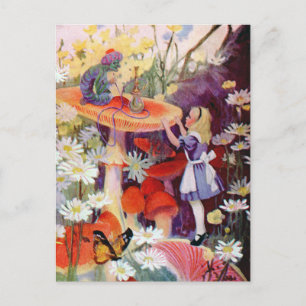 Alice sucht Rat von der Raupe Postkarte