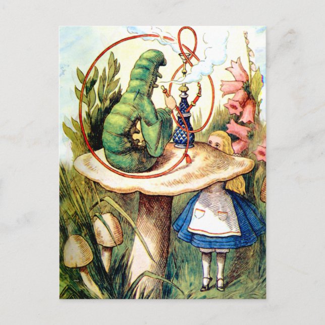 Alice sucht Rat von einer Raupe Postkarte (Vorderseite)