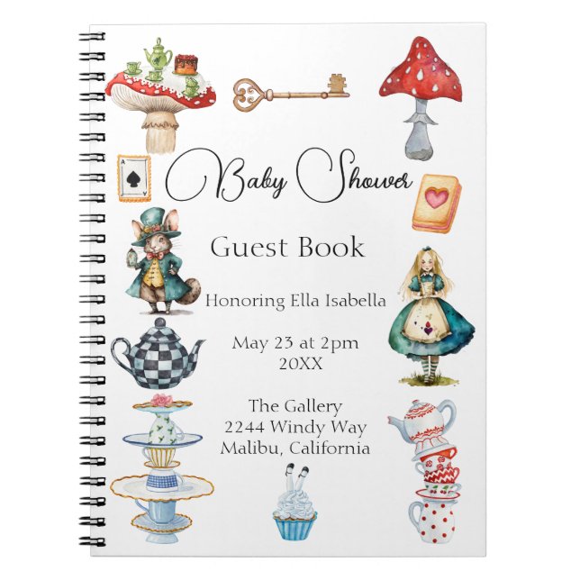 Alice Tea Party Themed Baby Shower Guest Notizblock (Vorderseite)