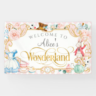 Alice Tee Party Wonderland mad hatter pink floral Banner