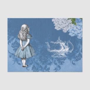 Alice-Teekanne-blaues Vintages Damast-Seidenpapier Seidenpapier