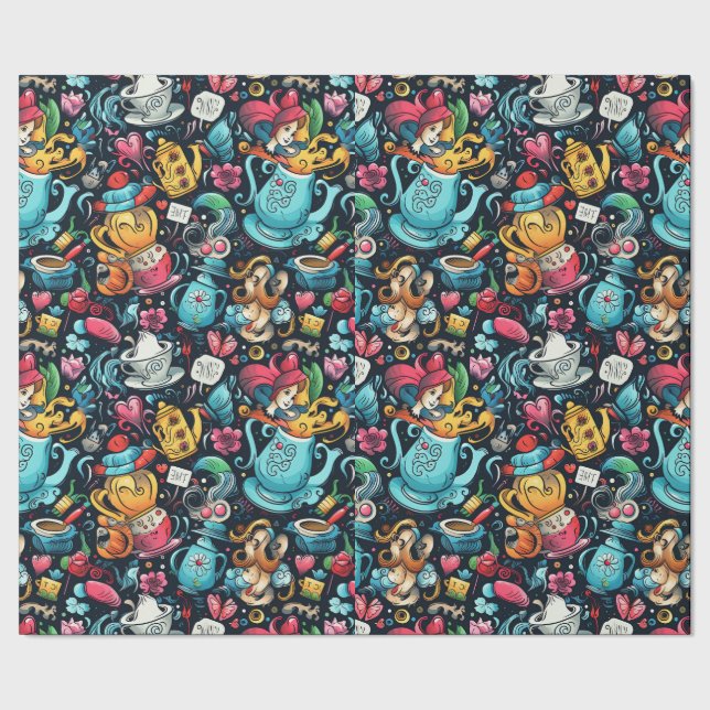 Alice-Teeparty-Thema Geschenkpapier (Saum)