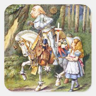 Alice trifft den weißen Ritter im Wunderland Quadratischer Aufkleber