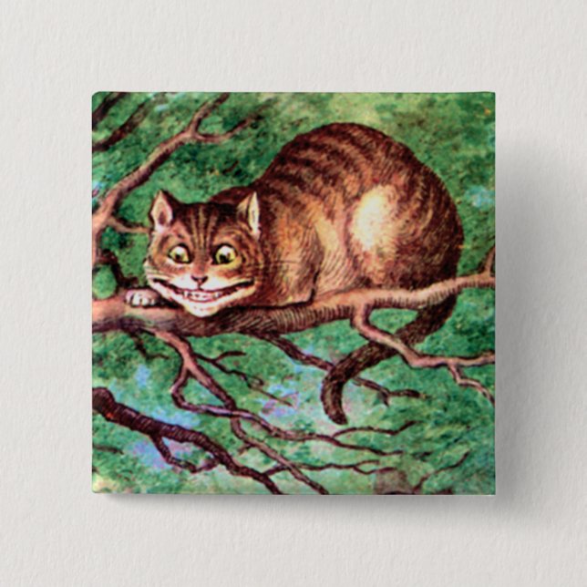 Alice trifft die Cheshire-Katze in Wonderland Button (Vorderseite)