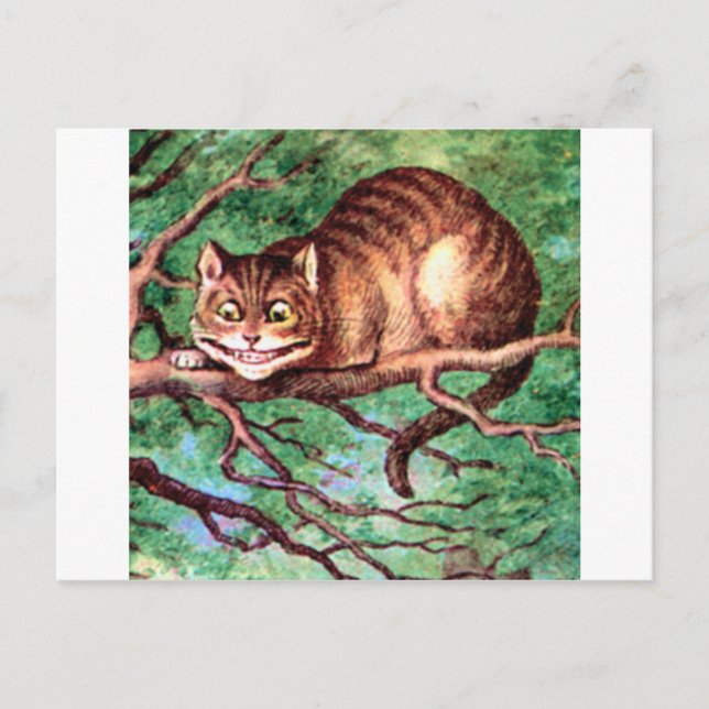 Alice trifft die Cheshire-Katze in Wonderland Postkarte (Vorderseite)