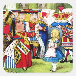 Alice trifft die Herz-Königin in Wonderland Quadratischer Aufkleber
