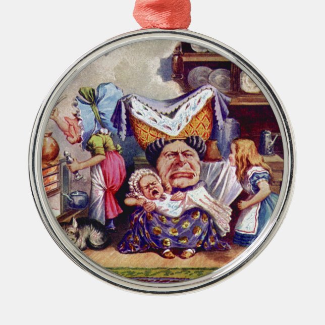 Alice trifft die Herzogin und das Pic-Baby Silbernes Ornament (Vorne)