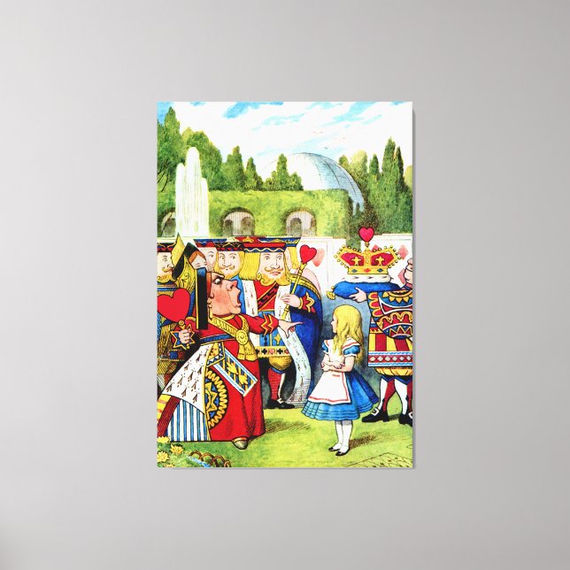 Alice trifft die Königin des Herzens im Wunderland Leinwanddruck (Vorderseite)