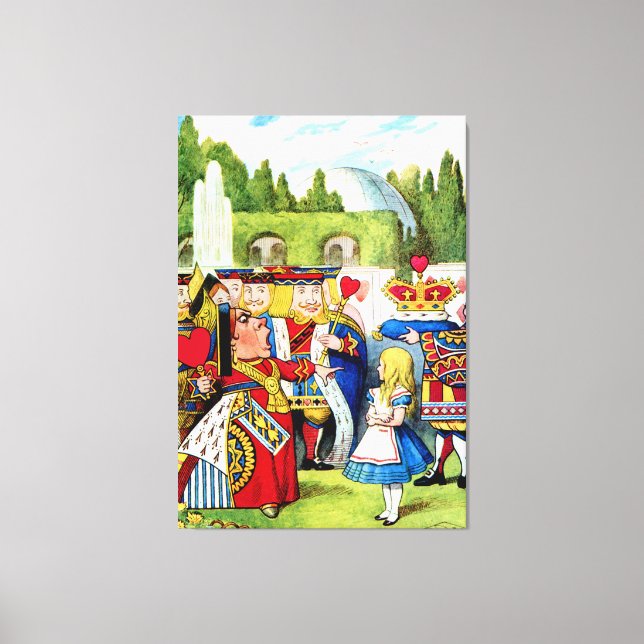 Alice trifft die Königin des Herzens im Wunderland Leinwanddruck (Vorderseite)