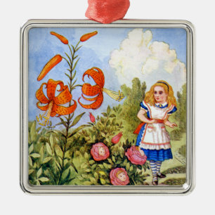 Alice trifft sprechende Blumen in Wonderland Ornament Aus Metall