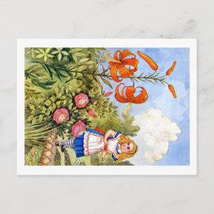 Alice trifft sprechende Blumen in Wonderland Postkarte