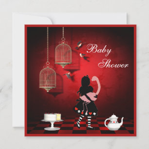 Alice- u. Flamingo-Vögel u. Käfig-Babyparty Einladung