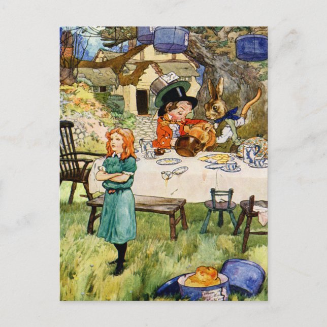 Alice und das Tea-Party von Mad Hatter Postkarte (Vorderseite)