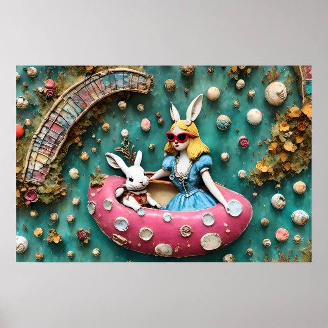 Alice und das weiße Kaninchen auf einer Floattour Poster (Vorne)