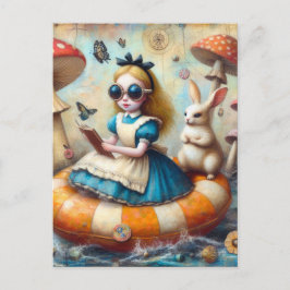 Alice und das Weiße Kaninchen, die den Fluss hinun Postkarte