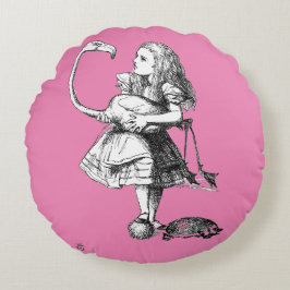 Alice und der Flamingo ( rosa Hintergrund ) Rundes Kissen