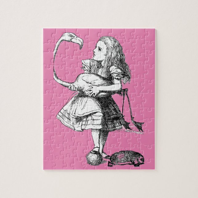 Alice und der Flamingo (rosiger Hintergrund) Puzzle (Vertikal)