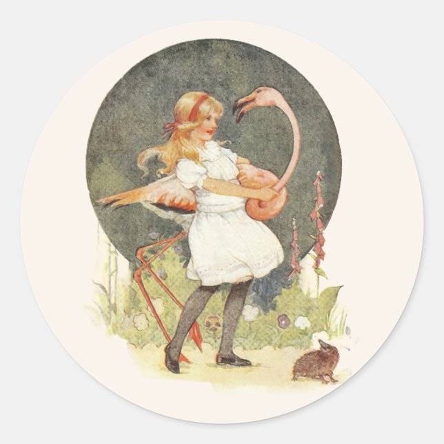 Alice und der Flamingo-Sticker Runder Aufkleber (Vorderseite)