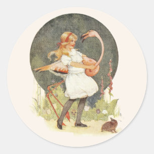 Alice und der Flamingo-Sticker Runder Aufkleber