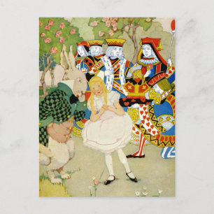Alice und der Hase im Gerichtshof der Herz-Königin Postkarte