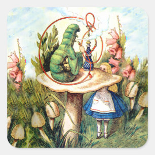 Alice und der Raupe in Wonderland Quadratischer Aufkleber