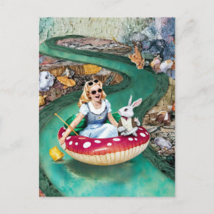 Alice und der weiße Kaninchen Retro-Collage-Kunst Postkarte