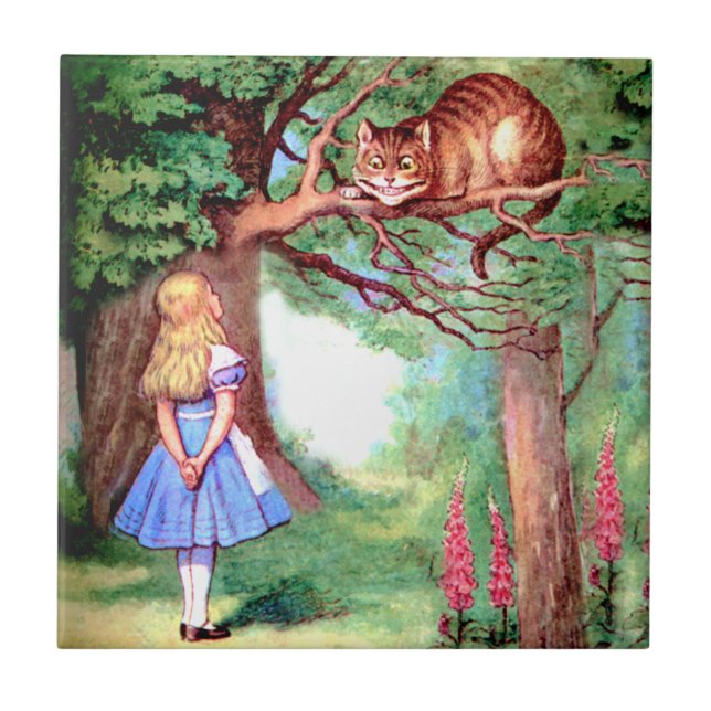 Alice und die Cheshire-Katze im Märchenland Fliese (Vorderseite)
