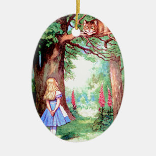 Alice und die Cheshire-Katze im Märchenland Keramik Ornament