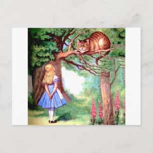 Alice und die Cheshire-Katze in Wonderland Postkarte