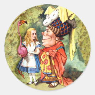 Alice und die Herzogin spielen Flamingo-Croquet Runder Aufkleber