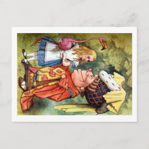 Alice und die Herzogin spielen Flamingo-Kroquet Postkarte