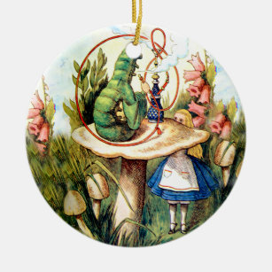 Alice und die Raupe im Märchenland Keramik Ornament