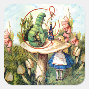 Alice und die Raupe im Wunderland Quadratischer Aufkleber