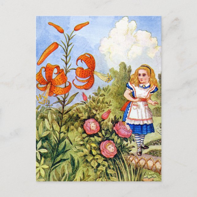 Alice und die Talking-Blume in Wonderland Postkarte (Vorderseite)