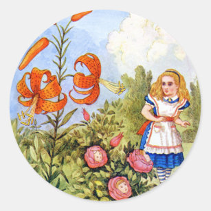 Alice und die Talking-Blume in Wonderland Runder Aufkleber
