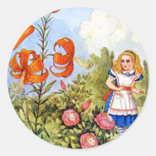 Alice und die Talking-Blume in Wonderland Runder Aufkleber