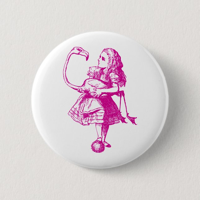 Alice und Flamingo schwärzten Rosa mit Tinte Button (Vorderseite)