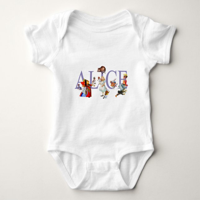 ALICE UND FREUNDE IN WONDERLAND BABY STRAMPLER (Vorderseite)