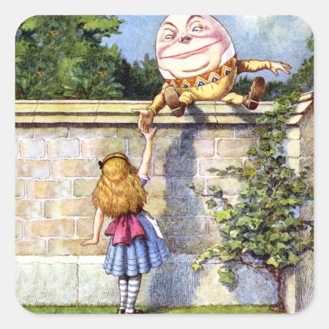 Alice und Humpty Dumpty im Märchenland Quadratischer Aufkleber (Vorderseite)