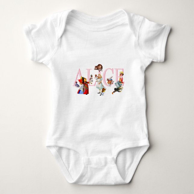 ALICE UND IHRE FREUNDE IN WONDERLAND BABY STRAMPLER (Vorderseite)