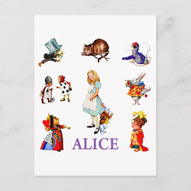 Alice und ihre Freunde in Wonderland Postkarte (Vorderseite)