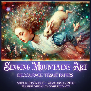 Alice und Kaninchenloch Wunderland Fantasy Dekupag Seidenpapier