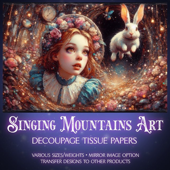 Alice und Rabbit Whimsical Whirlwind Dekoupage Seidenpapier (Von Creator hochgeladen)