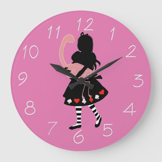 Alice und rosa Flamingo Große Wanduhr (Vorderseite)