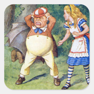 Alice und Tweedledee im Wunderland Quadratischer Aufkleber