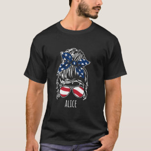 Alice Unordentlicher Haarknoten mit USA-Band-Sonne T-Shirt