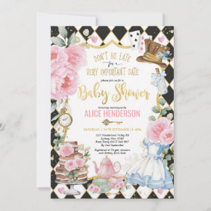Alice Verrückte Teeparty Rosa Mädchen Baby Shower Einladung