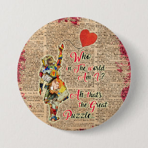 Alice, verrückter Hutter & Kaninchen Vintage Colla Button