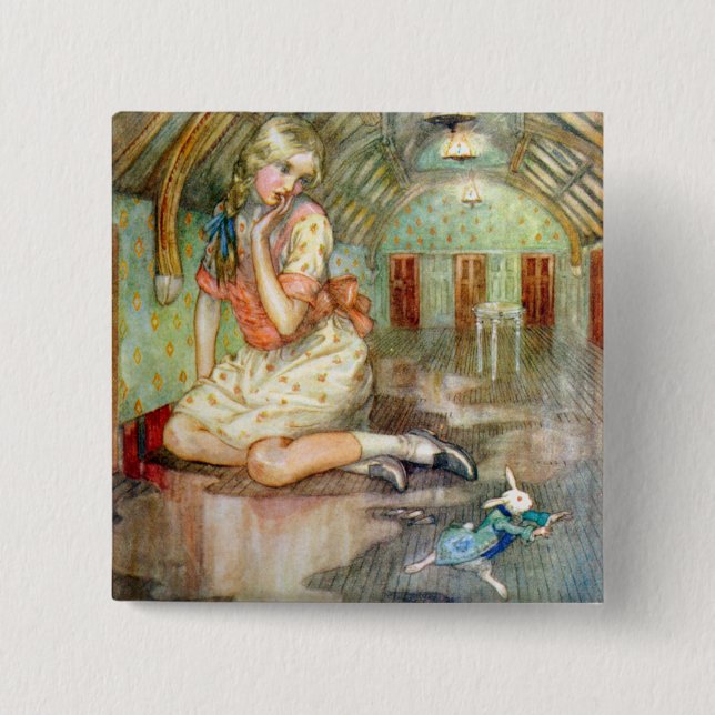 Alice wächst zu groß für das Haus im Wunderland Button (Vorderseite)